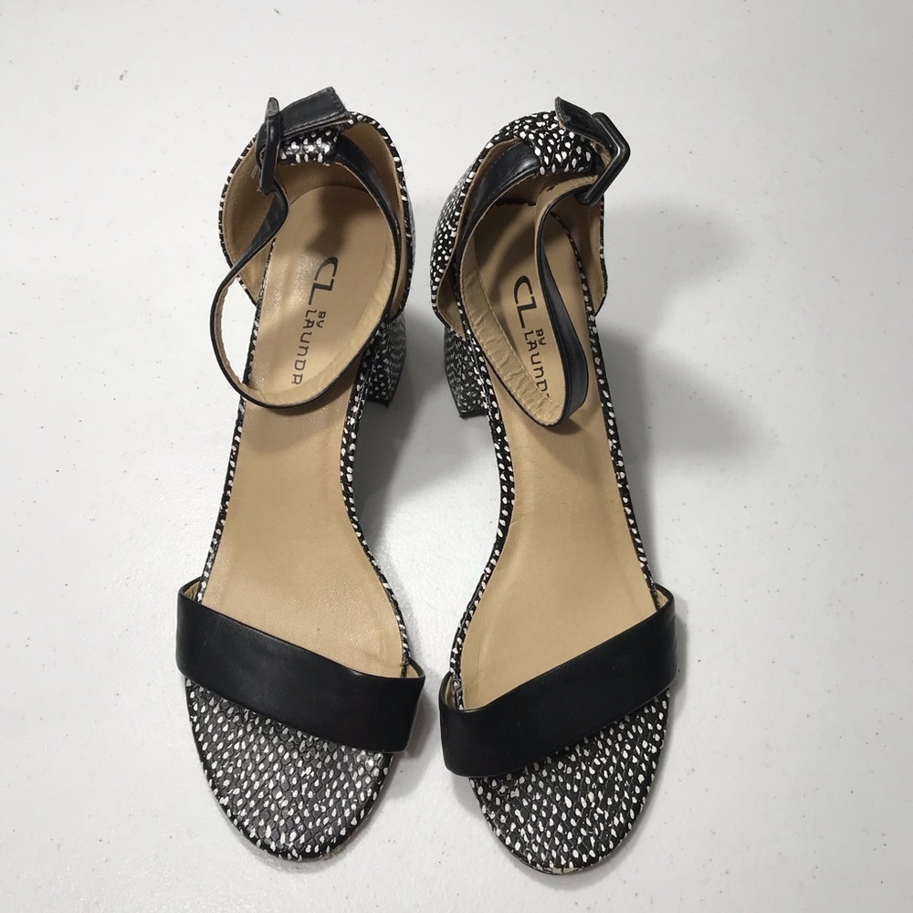 CL by Chinese Laundry Black and White Heeled Sandals Size 9.5M SB-05